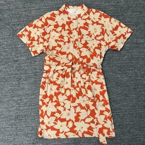 Moussy Work Detail Clematis Dress Women 1 US Small Orange Floral Belt Shirt Mini